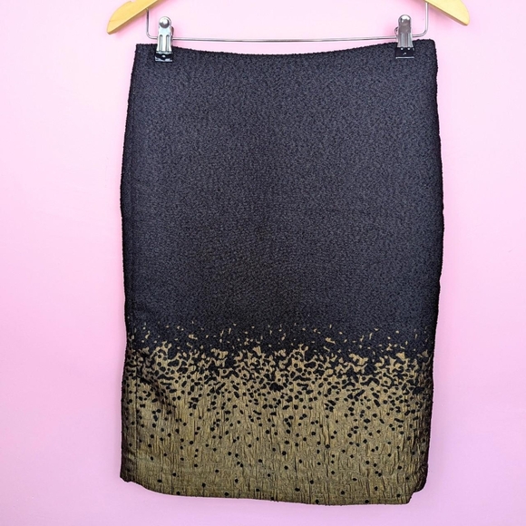 Ann Taylor Black & Bronze Metallic Pencil Skirt